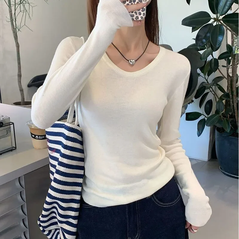 

Вязаный свитер, женские пуловеры, новый черный вязаный свитер с длинным рукавом и круглым вырезом, пуловер, женские топы, трикотажные изделия Sueters De Mujer Q1180