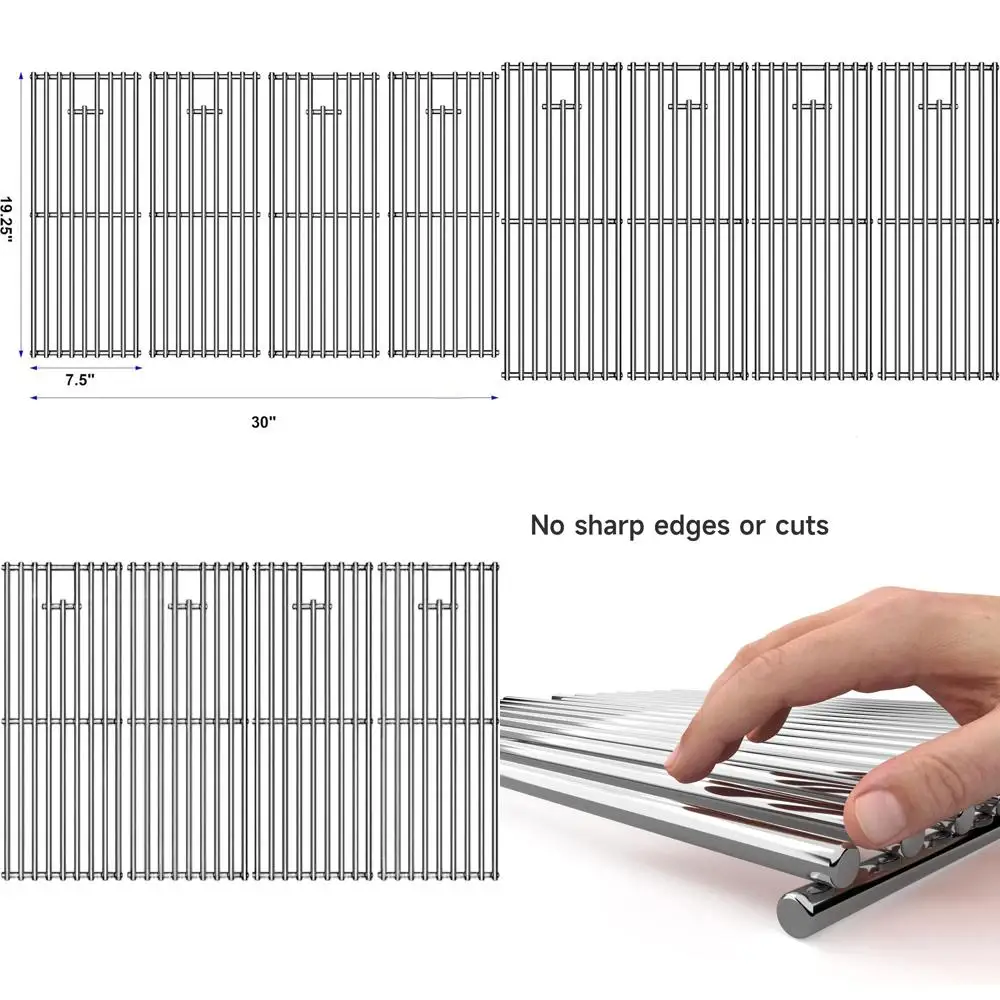 

Replacement Stainless Steel Grill Grates for 16517 Bull BBQ Angus, Brahma, Lonstar Select, Outlaw, Lonestar 7 Burner, 19.25 x 30