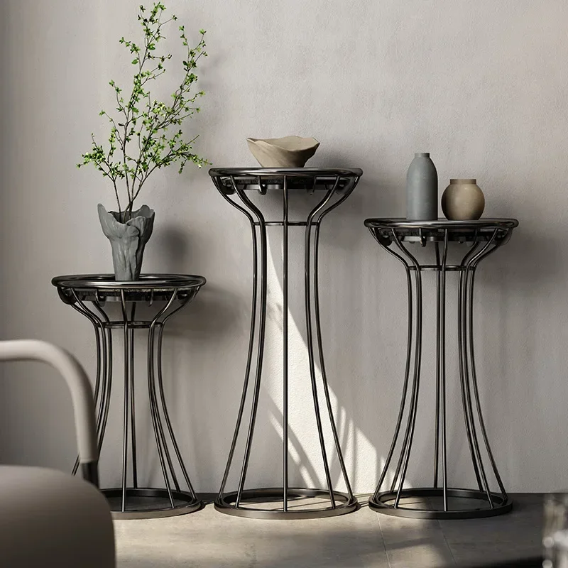 Stainless steel flower stand High art plant stand Indoor home floor natural marble flower stand