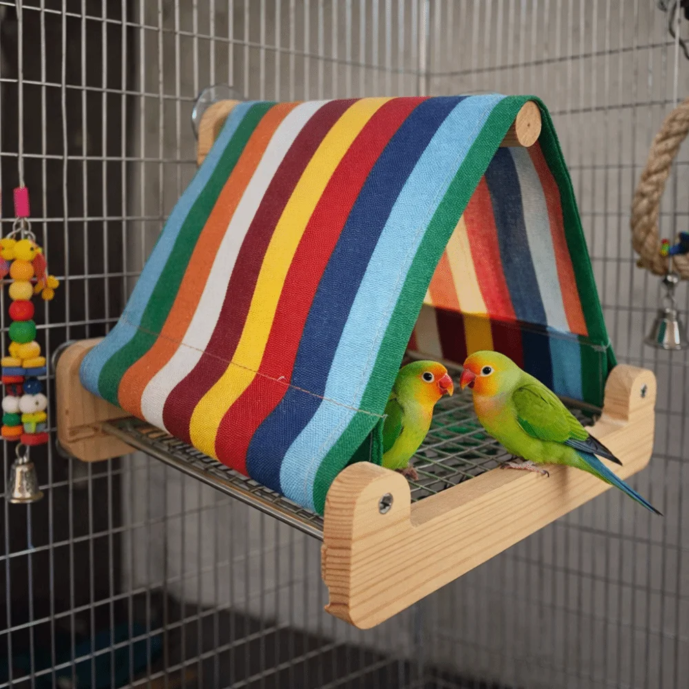 

Retractable Bird Nest House Hanging Breathable Bird Shelter Bite Resistant Steel Net Parrot Triangle Tent Resting House