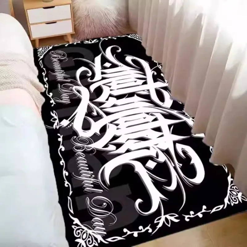 Bedroom Bedside Rug Non-slip Stain-resistant Comfortable Floor Mat Black American Style Cool Patterned Rug Long Home Decor Mats