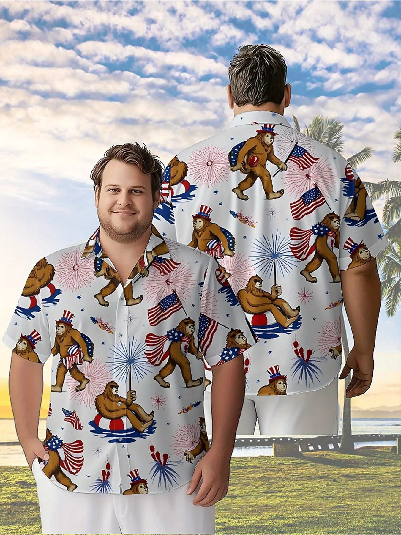 Men's Plus Size Hawaiian Shirts American Independence Day Pattern,New in Summer Fashion Tops,Hip Hop Rock Streetwear