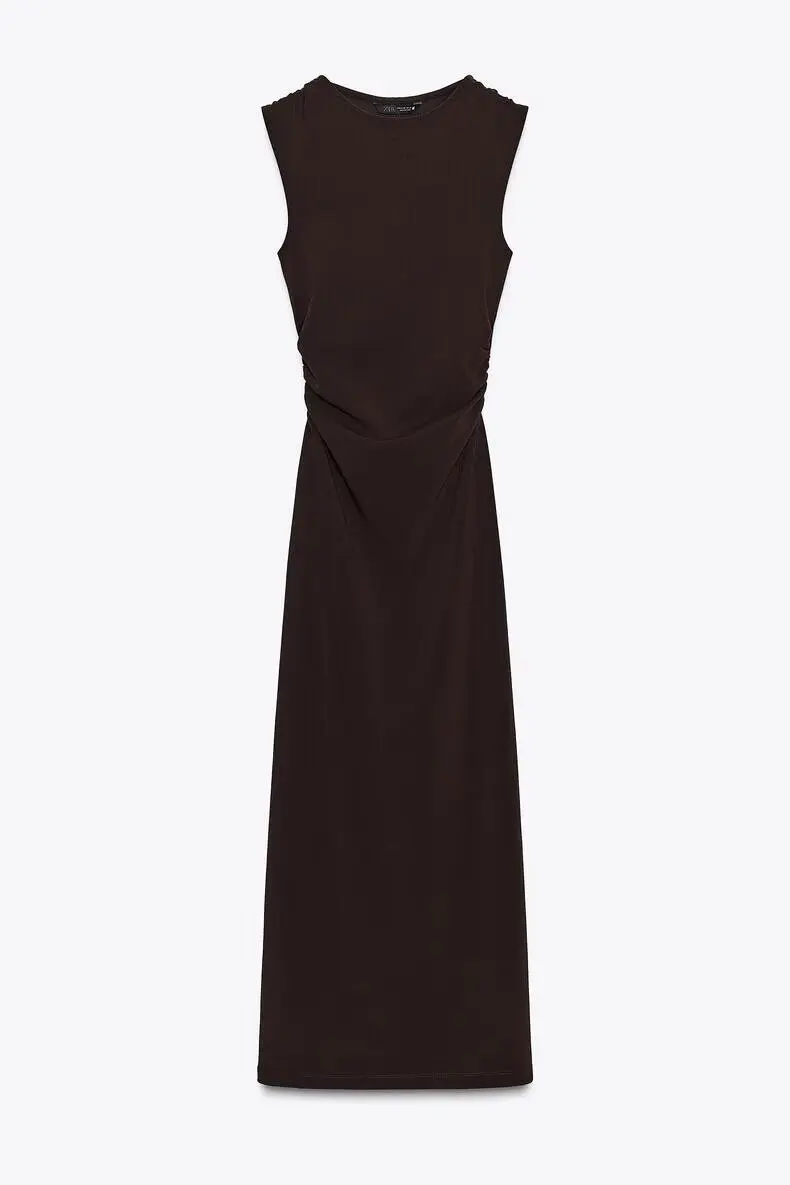 فستان نسائي جديد غير رسمي على الموضة لعام 2025 برقبة دائرية بدون أكمام، تنورة أنيقة ومتعددة الاستخدامات بفتحة خلفية #1