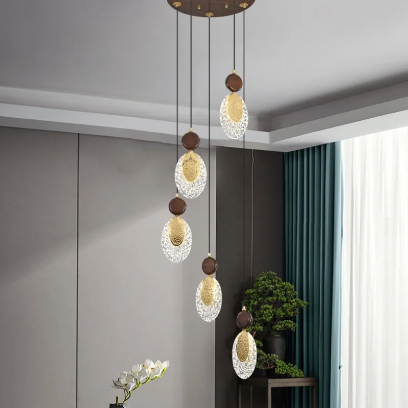 Black walnut restaurant light pendant glass Nordic LED dining table dining room light modern Chinese lighting fixtures