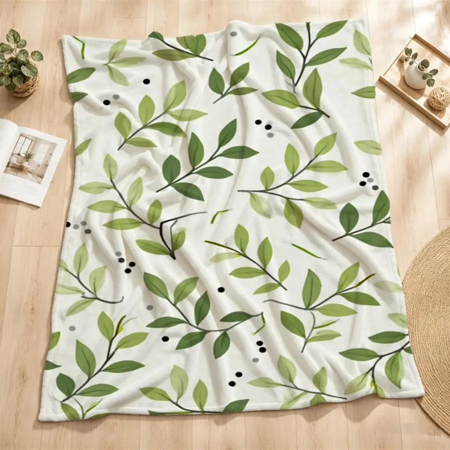 Decorative Botanical Leaf Pattern Throw Blanket Spring Cozy Lap Throw Couch Sofa Accent Decor Greenery Keepsake