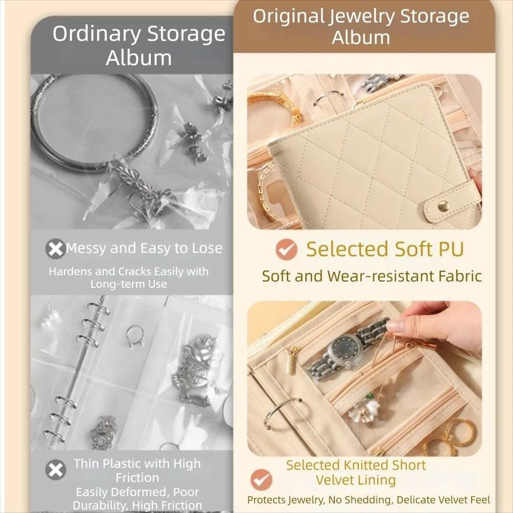 

Large Capacity Jewelry Storage Book PU Leather Transparent Pockets Jewelry Organizer Bag Velvet with Zipper Clear Pockets