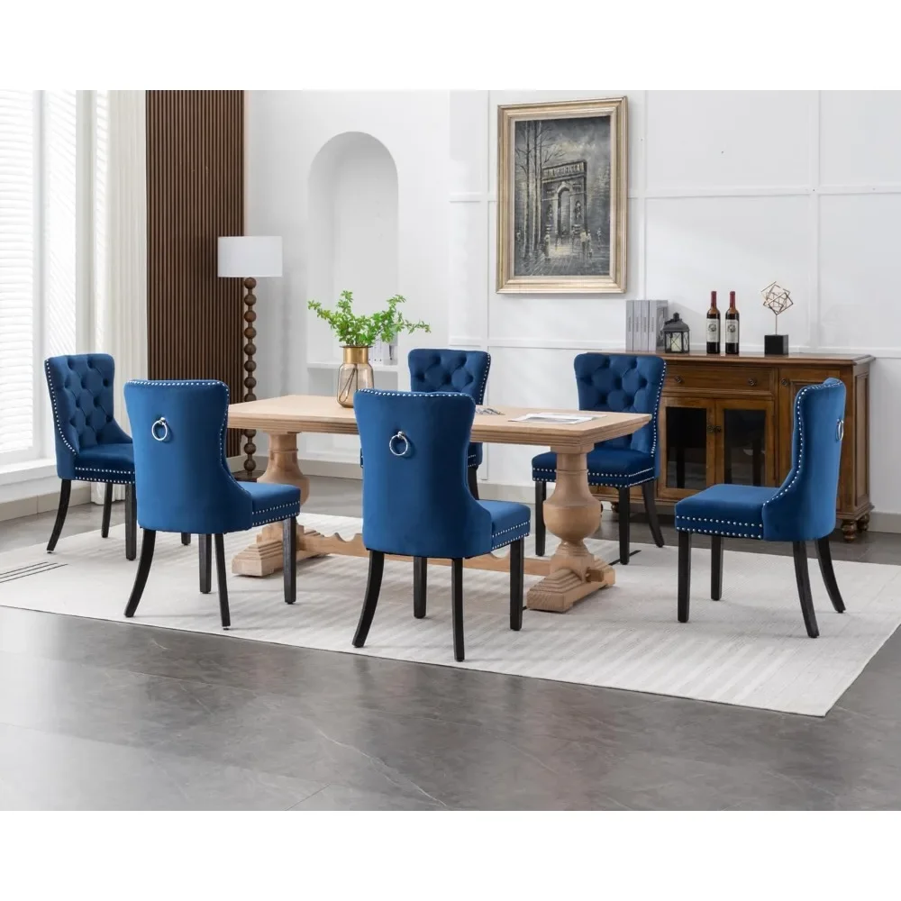 Upholstered High-end Tufted Dining Room Chair with Nailhead Back Ring Pull Trim Solid Wood Legs, Nikki Collection Modern Style.