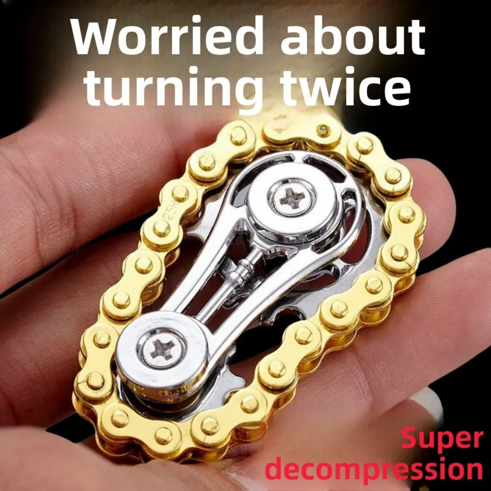 Stress Relief Finger Toy Flywheel Chain Spinner Boredom Buster Gear Linkage Mechanical Metal Fidget Device for Adults and Kids