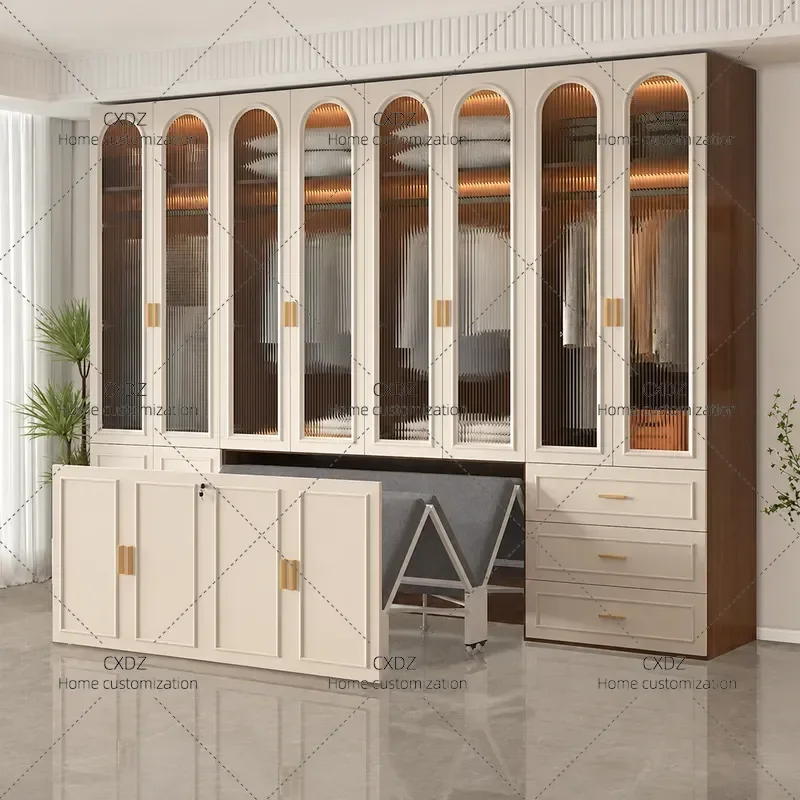 Retro Style Invisible Wall Bed with Wardrobe Integrated Pull Out Folding Bed for Lunch Break Portable Custom Space Saving