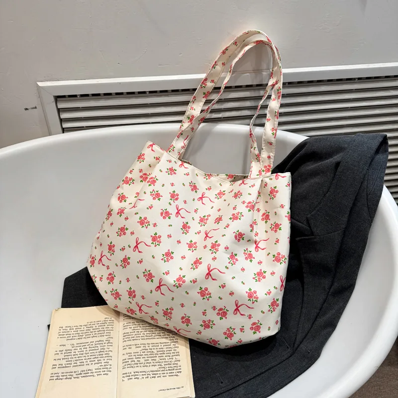 Sweet Floral Design Women's Shouder Bags Large Capacity Commuter Female Tote Shopping Bag Casual Simple Ladies Armpit Handbags