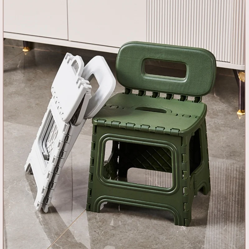 Plastic Chair with Backrest Compact Portable Folding Chair Lightweight Step Stools Multi Handheld Thickened Footstool Non-Slip