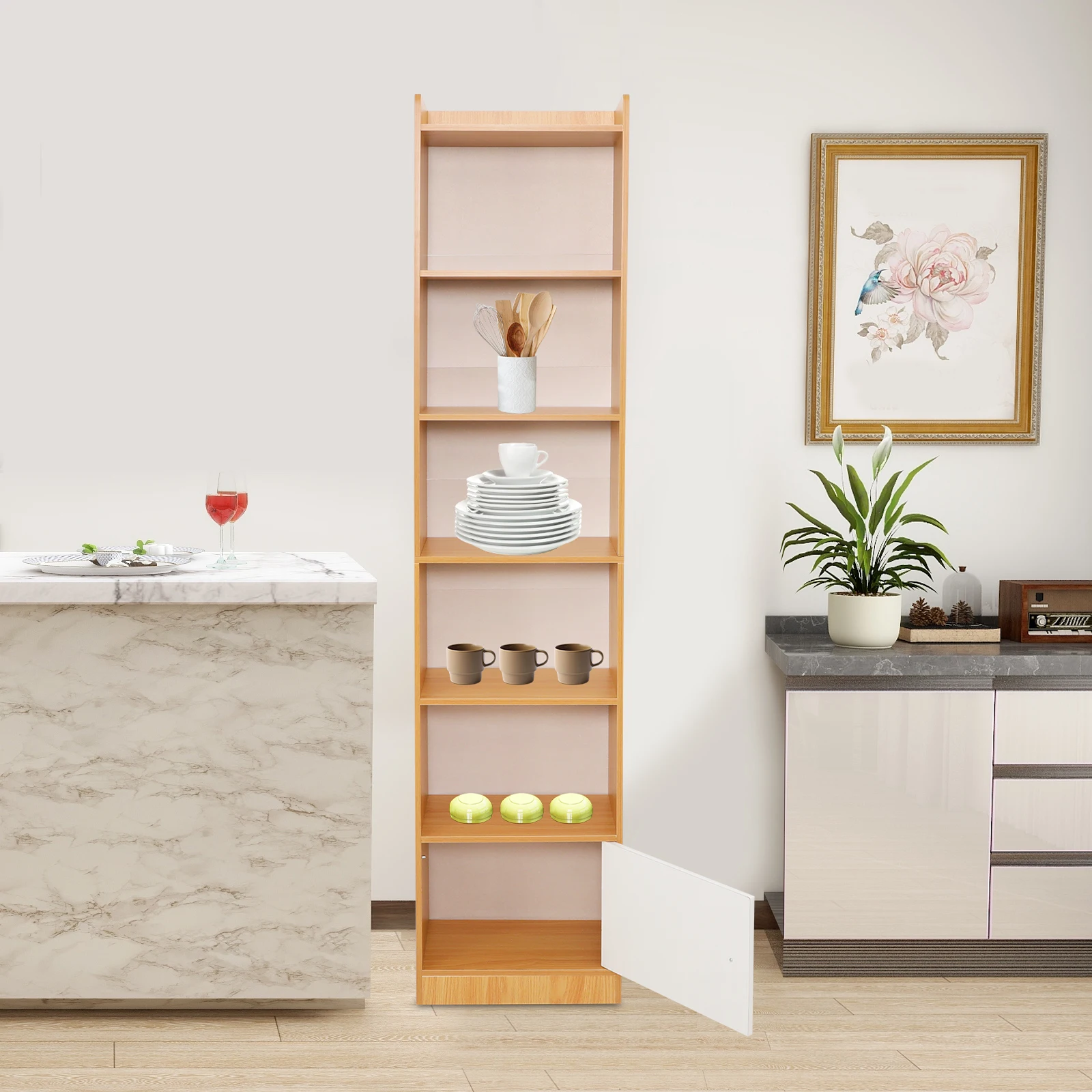 

Narrow Corner Shelf Free Standing Storage Cabinet 6-tier Storage Shelf ﻿