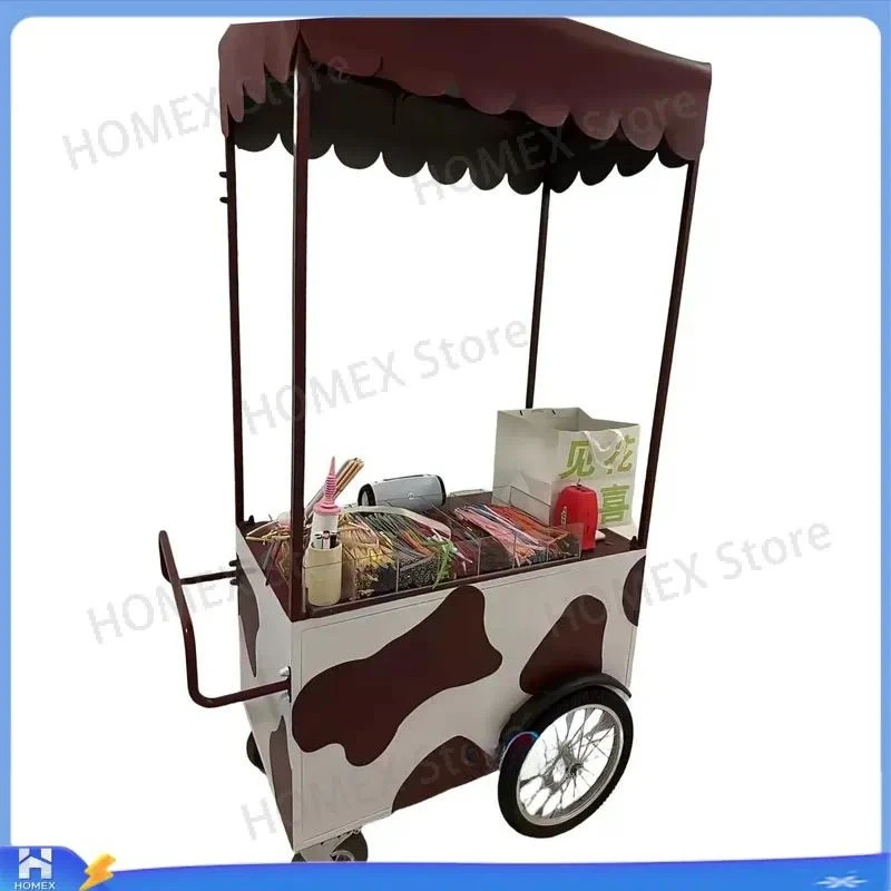 Mobile Hand Push Ice Cream Cart Display Refrigerator Snack Juice Food Vending Trolley Beach Outdoor Commercial Freezer for