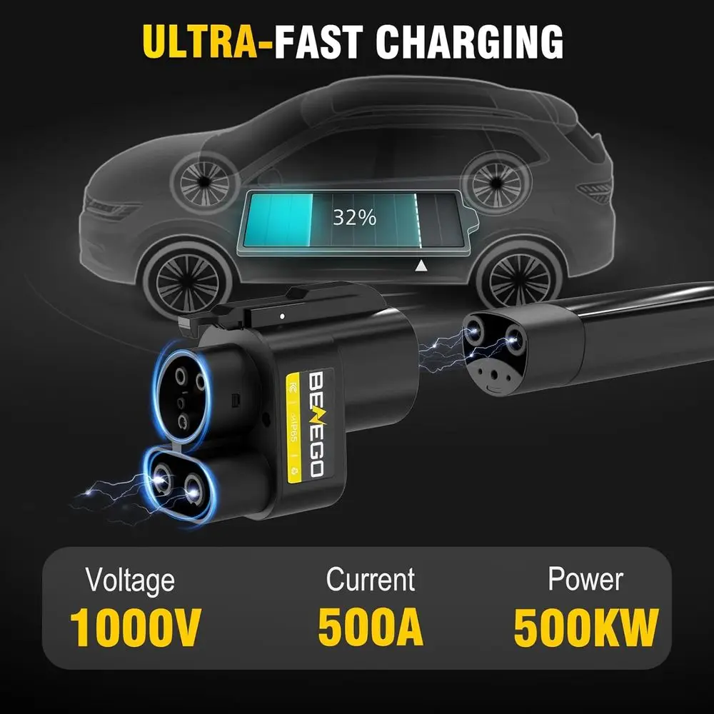 تم ترقيته لمحول الشاحن الفائق Tesla، محول NACS إلى CCS، 500A/1000V مناسب لشاحن V3/V4 Tesla Supercharger المتوافق مع Ford،