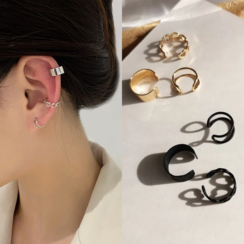 LATS Fashion Simple Design Gold Color Clip Earrings for Women Non-Piercing Puck Rock Fake Cartilage Ear Cuff 2022 Trendy Jewerly