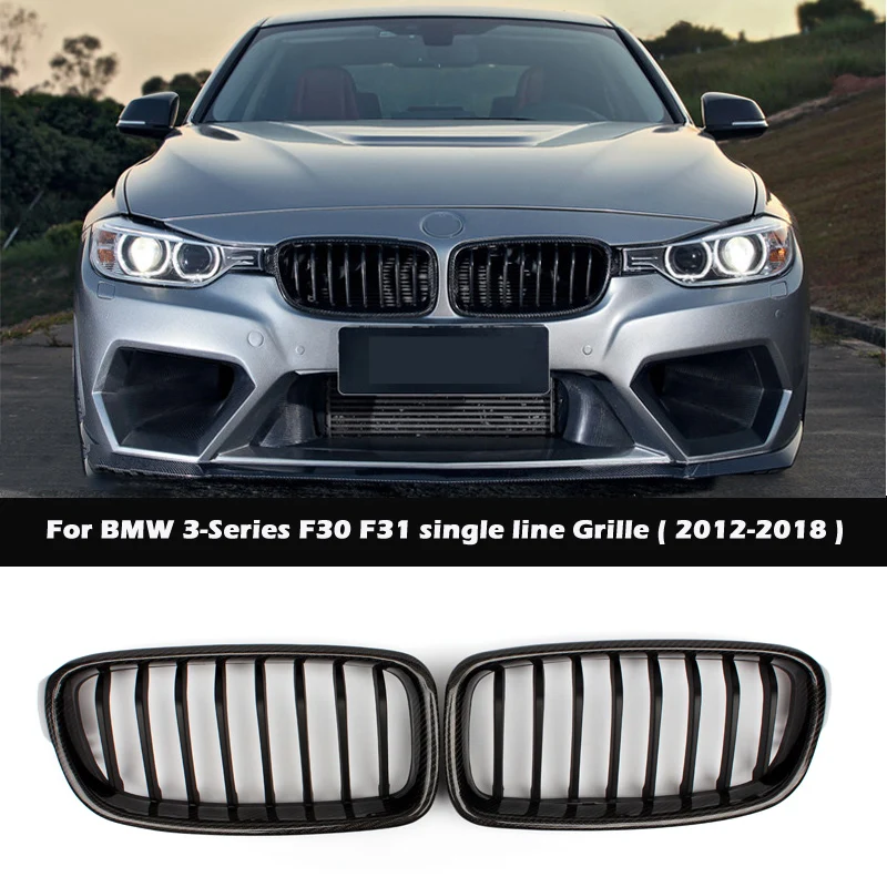 

single line ABS Coloer Bright black Carbon fiber Front Bumper Grille For BMW 3-Series F30 F31 F35