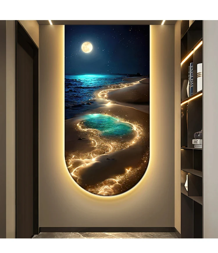 CX297HP Ocean Waves Wall Lamp Entrance Decoration Light Painting Moon Corridor Hanging Painting Light Sea Living Room High End