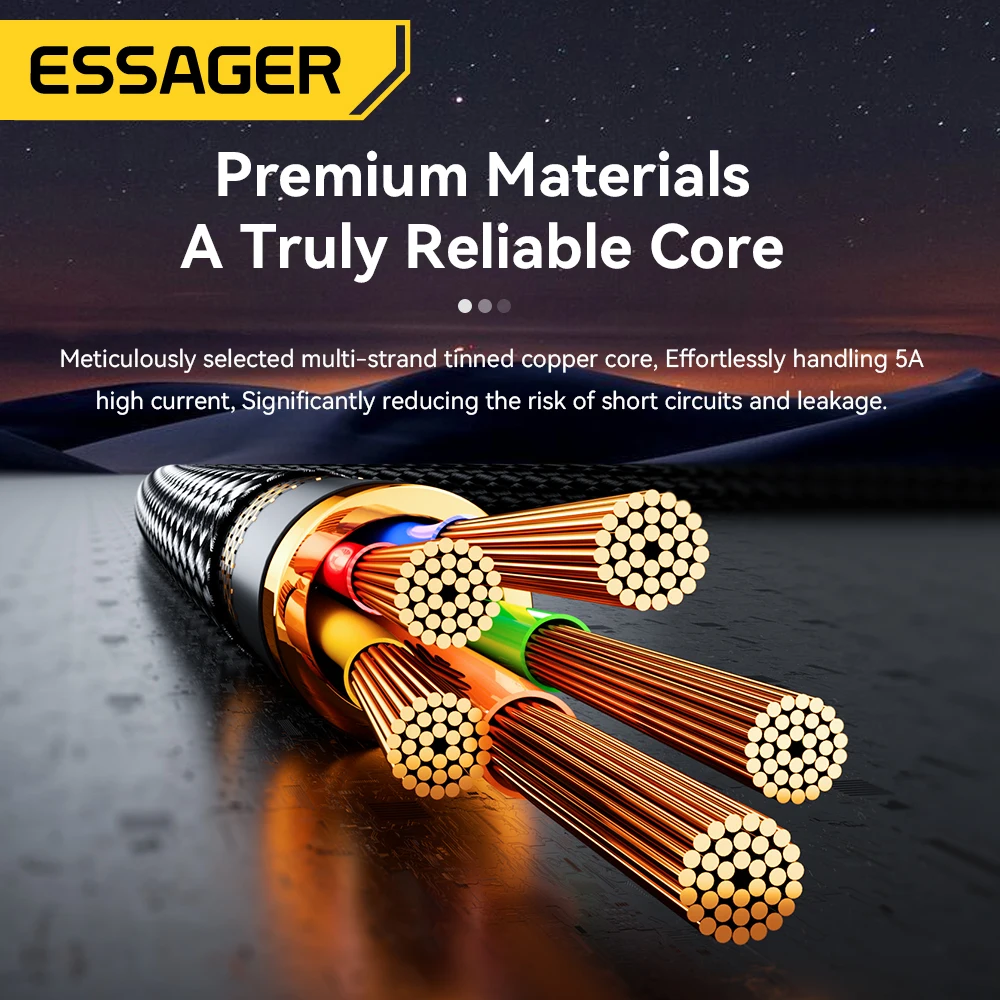 Essager LED 100W Type C to Type C Cable For iPhone 16 15 Xiaomi Huawei 5A/3A PD Fast Charging For Macbook iPad Pro Tablet Laptop