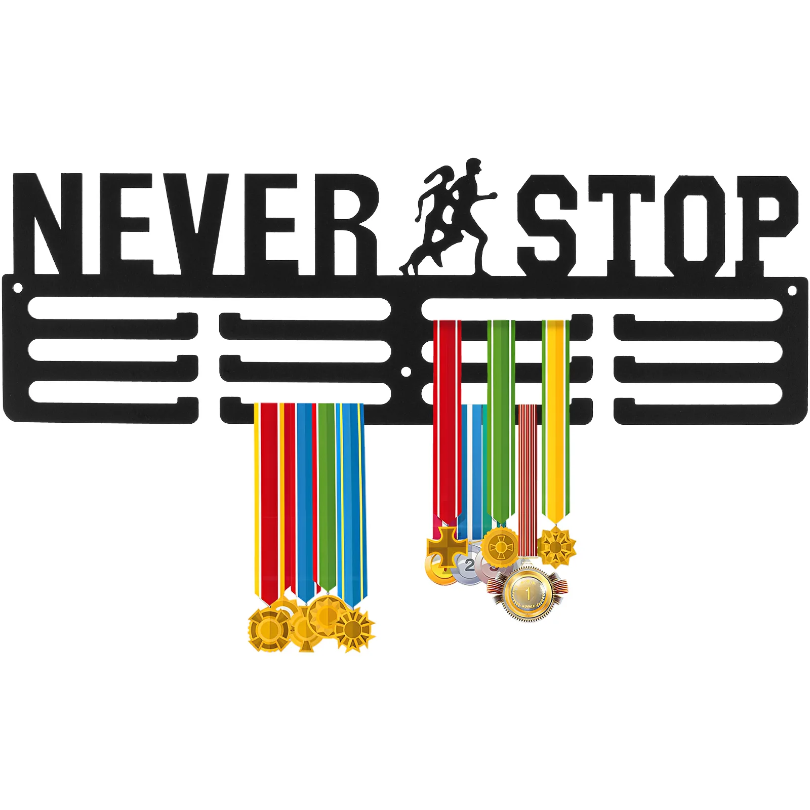 Medal Display Hanger Wall Mounted Iron Medal Display Rack Decorative Black Medal Holder with Inspirational Words 30-45 Medals