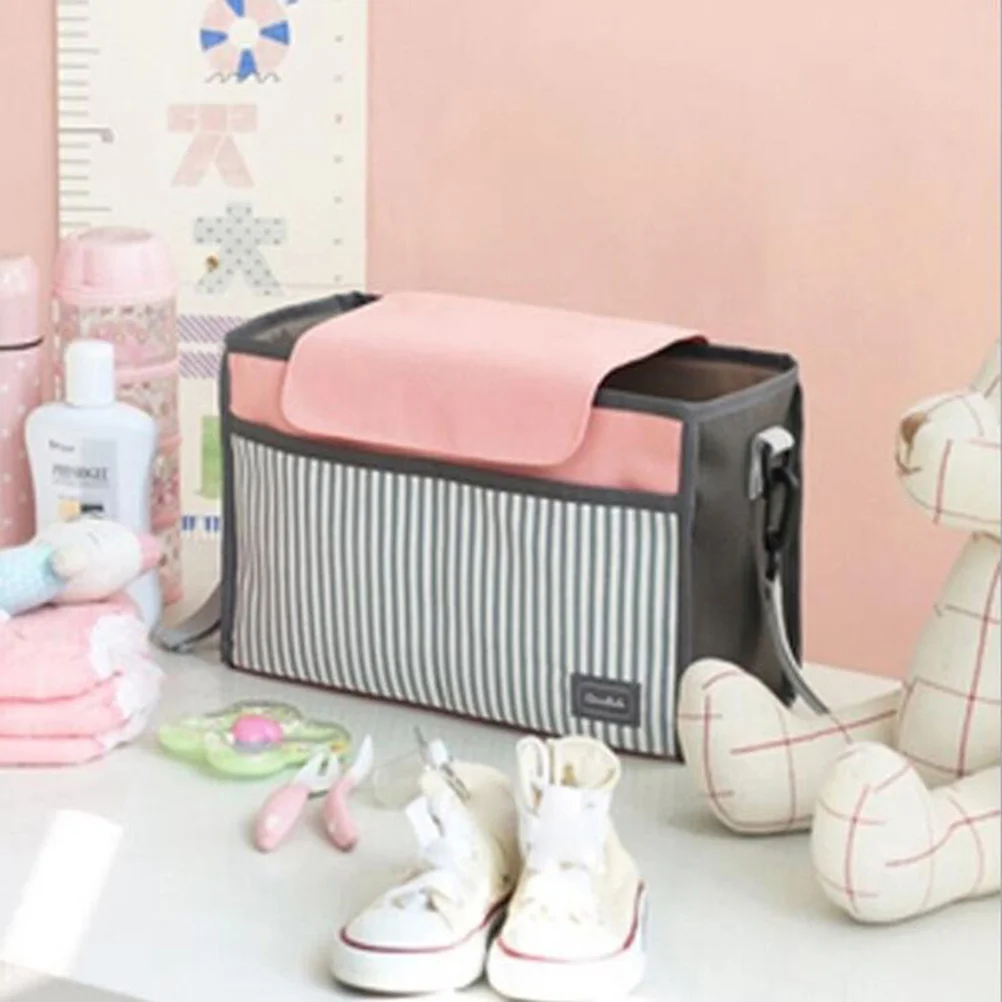 

1Pcs Mammy Bag Pink Stripe Stroller Organizer Waterproof Buggy Hanging Diaper Drink Snack Phone Holder for Baby