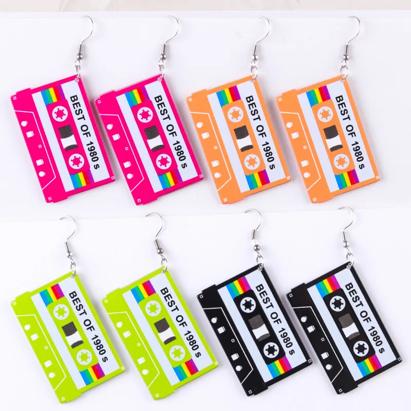 Pendientes acrílicos con cinta magnética y letras de los años 90 para mujer, aretes colgantes con cinta de casete cuadrada Vintage, regalos de joyería