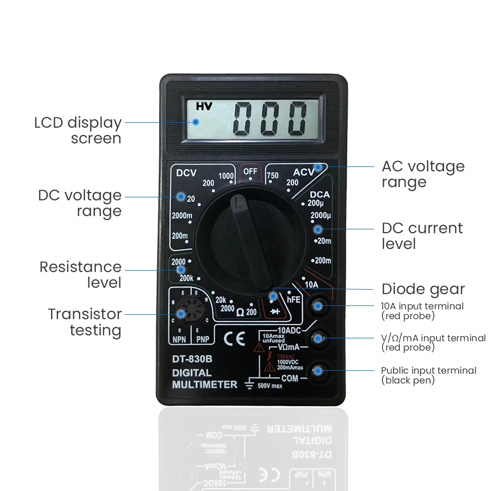 DT-830B Multimetr cyfrowy Multimetr ręczny Woltomierz Przyrządy i mierniki elektryczne