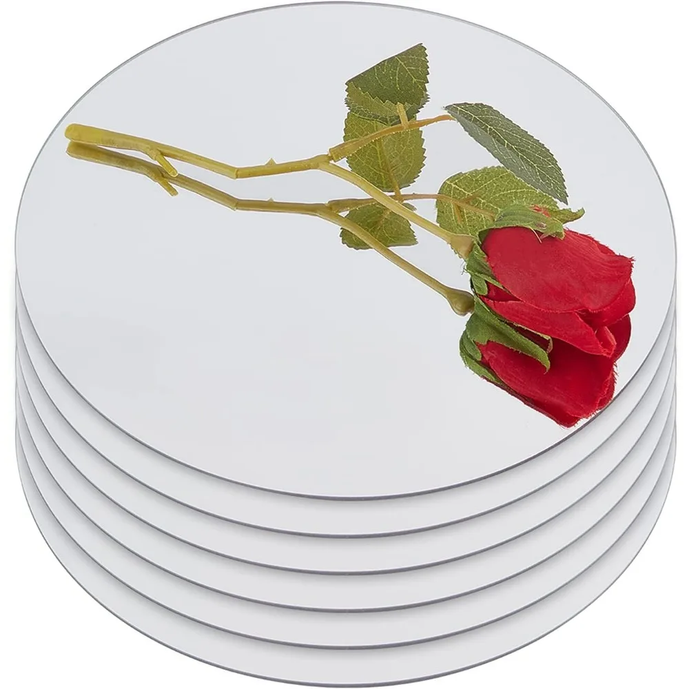 8 inch Round Mirror Plate - Set of 6 Round  Trays - Circle Candle Plates Circle  Tiles for Table Centerpieces