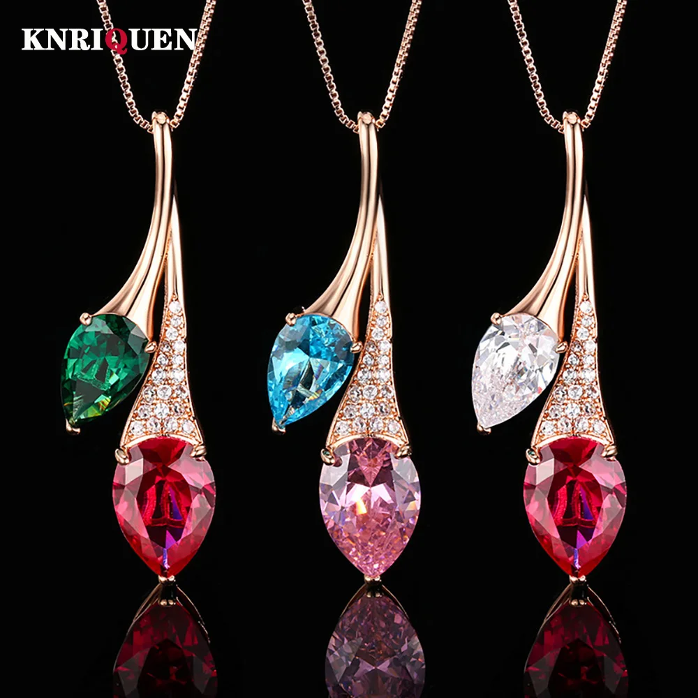 New Design Retro Ruby Emerald Pink Quartz Aquamarine Pendant Necklace for Women Gemstone Fine Jewelry Elegant Accessories Gifts