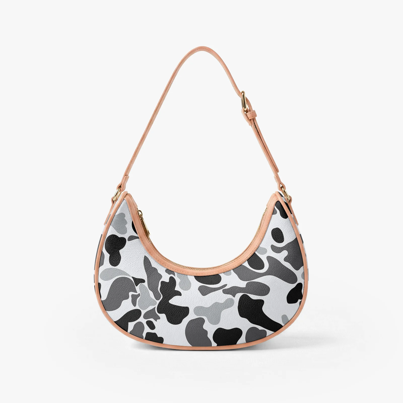 

Women Custom logo Style Pastel Purple Camo Print C Shape Bag Womens Single Shoulder Underarm Bag Cloud Camo Pu Leather Loop Bag