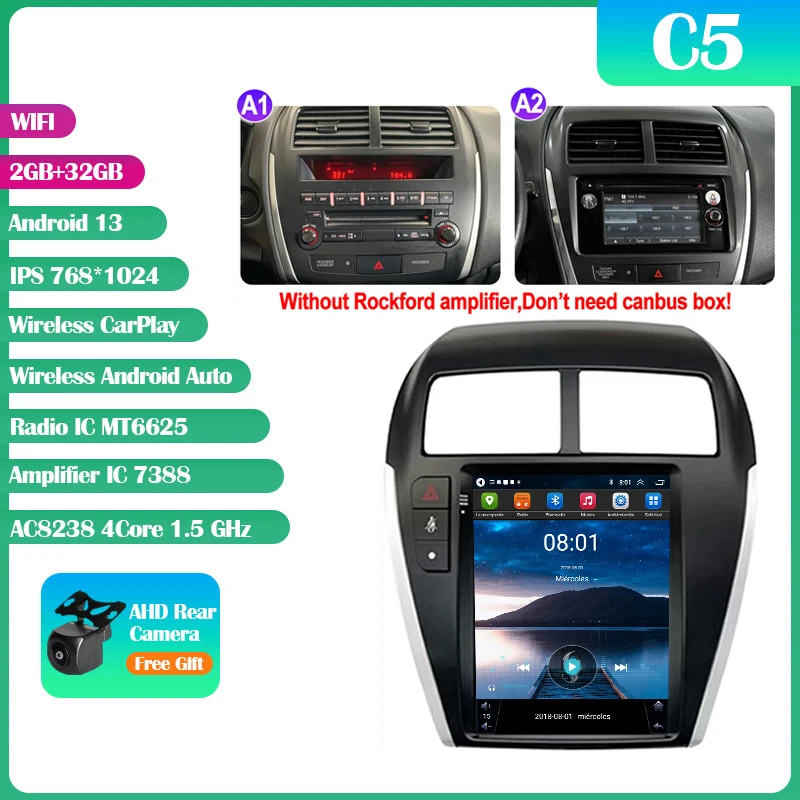 Android 14 Mitsubishi Asx 1 2010-2016 9.7 "7862S QLED Autoradio Multimedia Video Player Carplay Auto GPS Navi Stereo Geen DVD 2Din