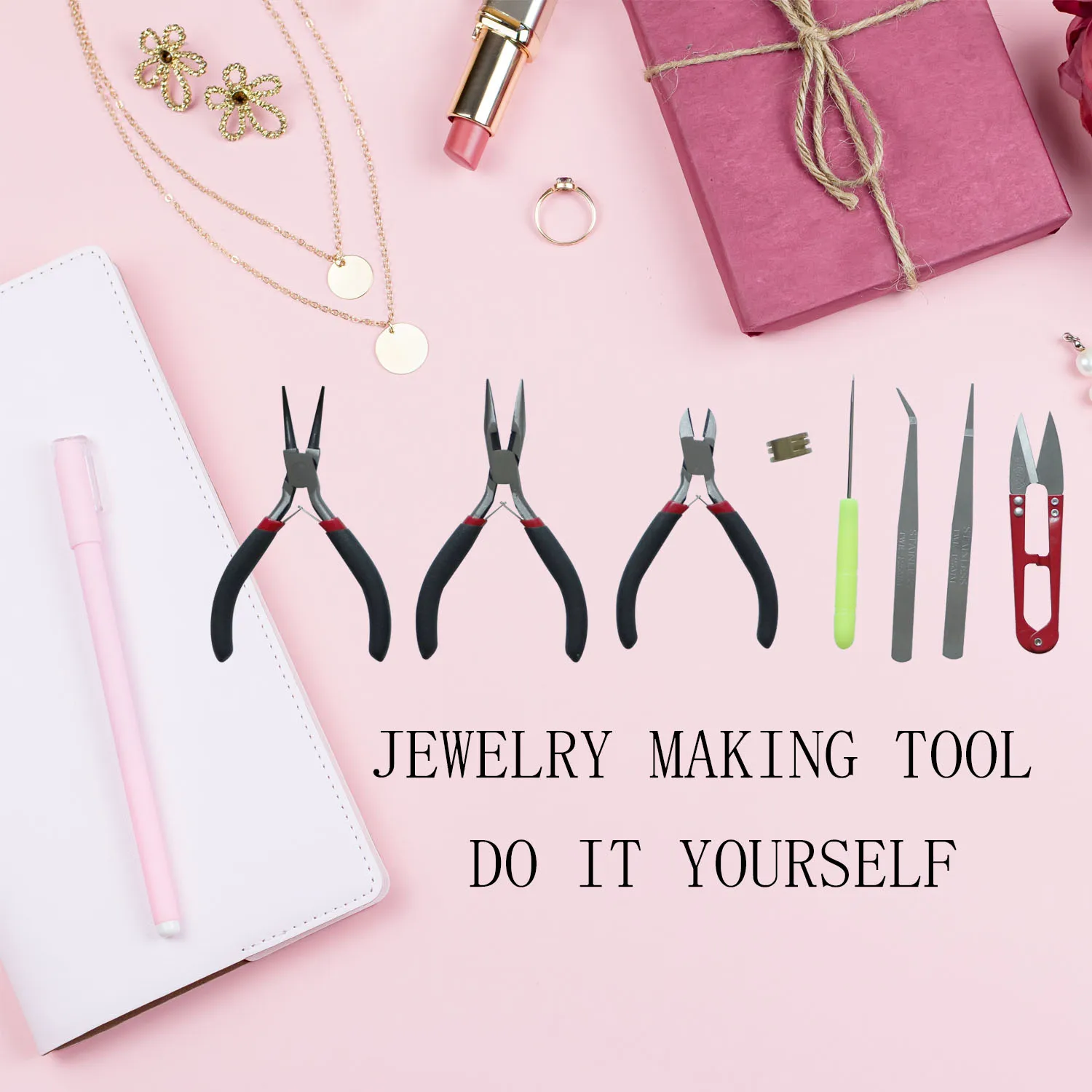 Jewelry Making Tool Kits Pliers Set With Round Nose Plier Side Cutting Pliers Wire Cutter Scissor Beading Tweezers