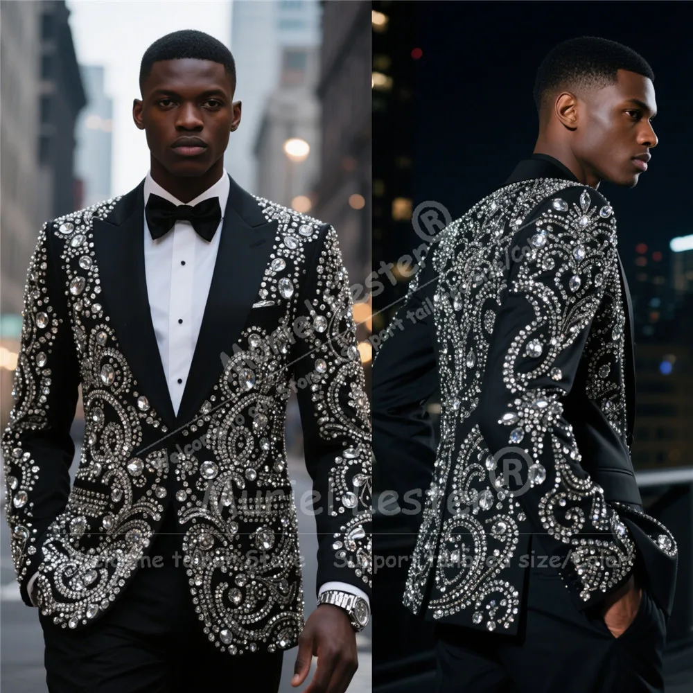

Металлические украшения из камней для мужчин, костюмы для свадьбы, комплекты из 2 предметов, мужские вечерние смокинги, костюмы на заказ, костюм для жениха, блейзеры для выпускного вечера