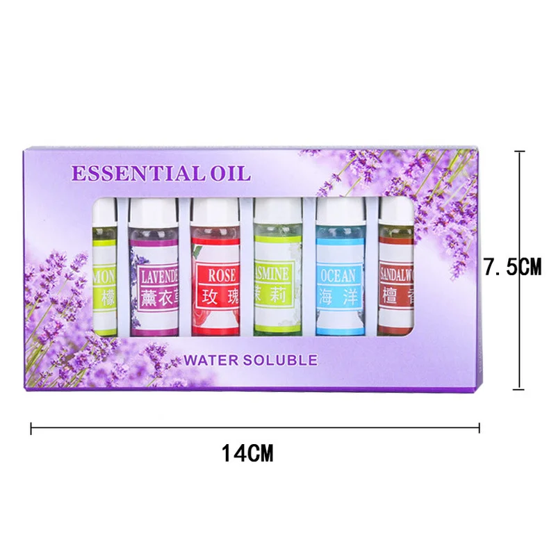 6pcs/set Aromatic Fresh Humidifier Aromatherapy Machine Natural Aroma Essential Oil Six Flavors 5ml Rose Orange Ocean