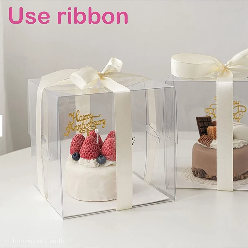 20Pcs 13X13x13cm Clear Cake Boxes With Handles & Cake Boards, Forcakes, Desserts, And Cupcakes , Party Cake Forwedding