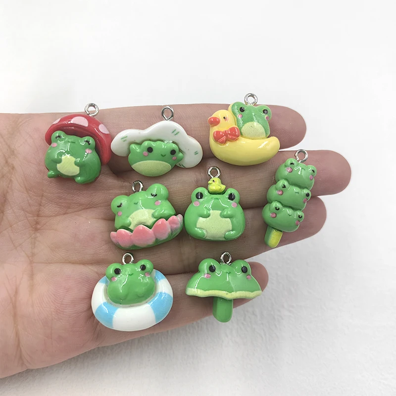 10pcs Kawaii Lovely Small Duck Frog Charms Cute Resin Animals Pendant Flatback Keychain DIY Jewelry Making Findings C884