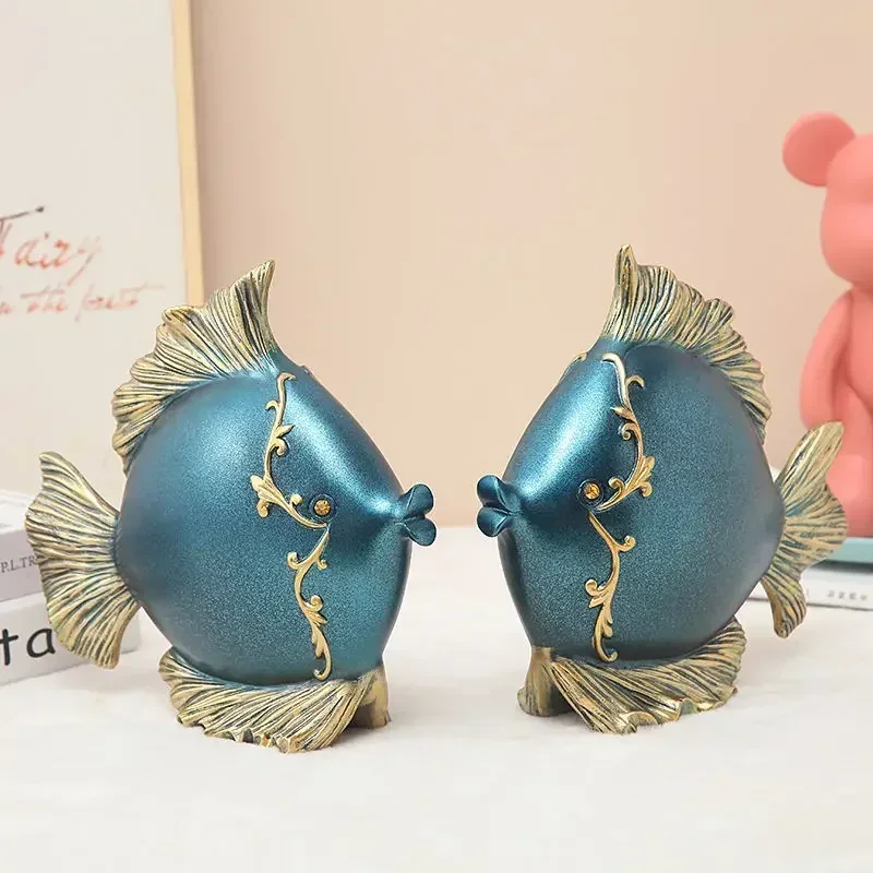 

Creative Mascots 2PCS Fish Resin Ornaments Statue Home Livingroom Porch Sculpture Crafts Store Study Room Accessories Decoration