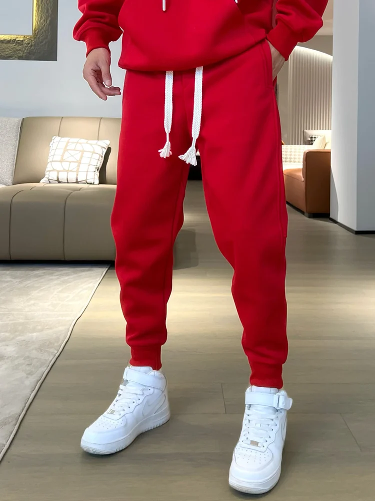 

Красные повседневные брюки для мужчин: высококачественные, модные, с манжетами, для отдыха, молодежный тренд