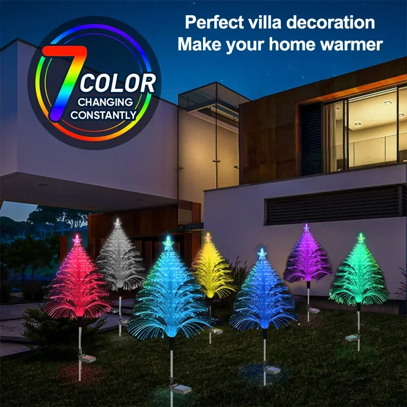 Zonne-Energie Kerstboom Sterrelampen Aangedreven Pad Licht Fiber Optic Gazon Vloerlamp Buiten Tuin Feest Festival Park Decor