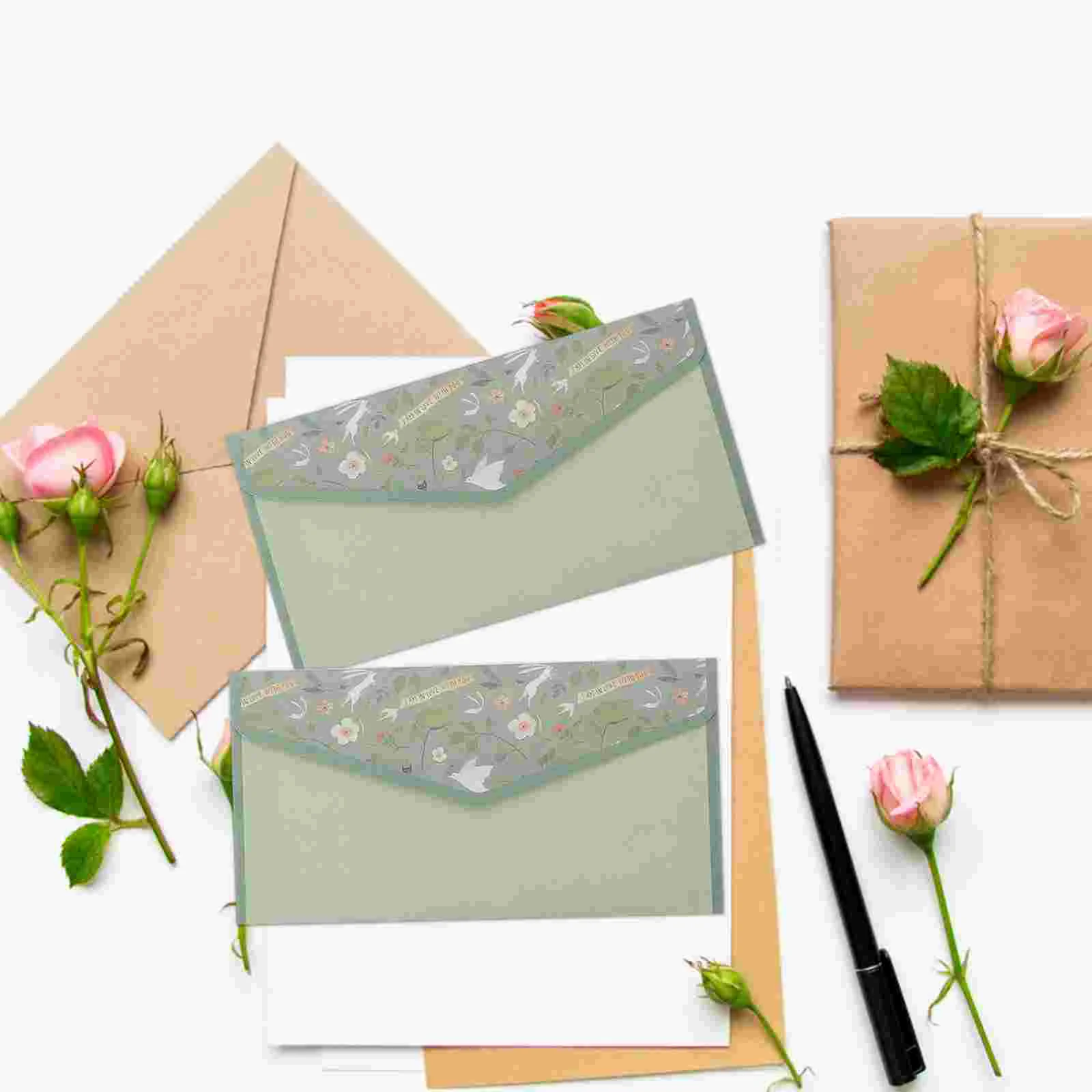 Blumenbriefpapier-Umschlag, Retro-Blumen-Briefpapier, Schreibblock und Umschläge, niedliche linierte Hochzeitseinladungsset-Pads