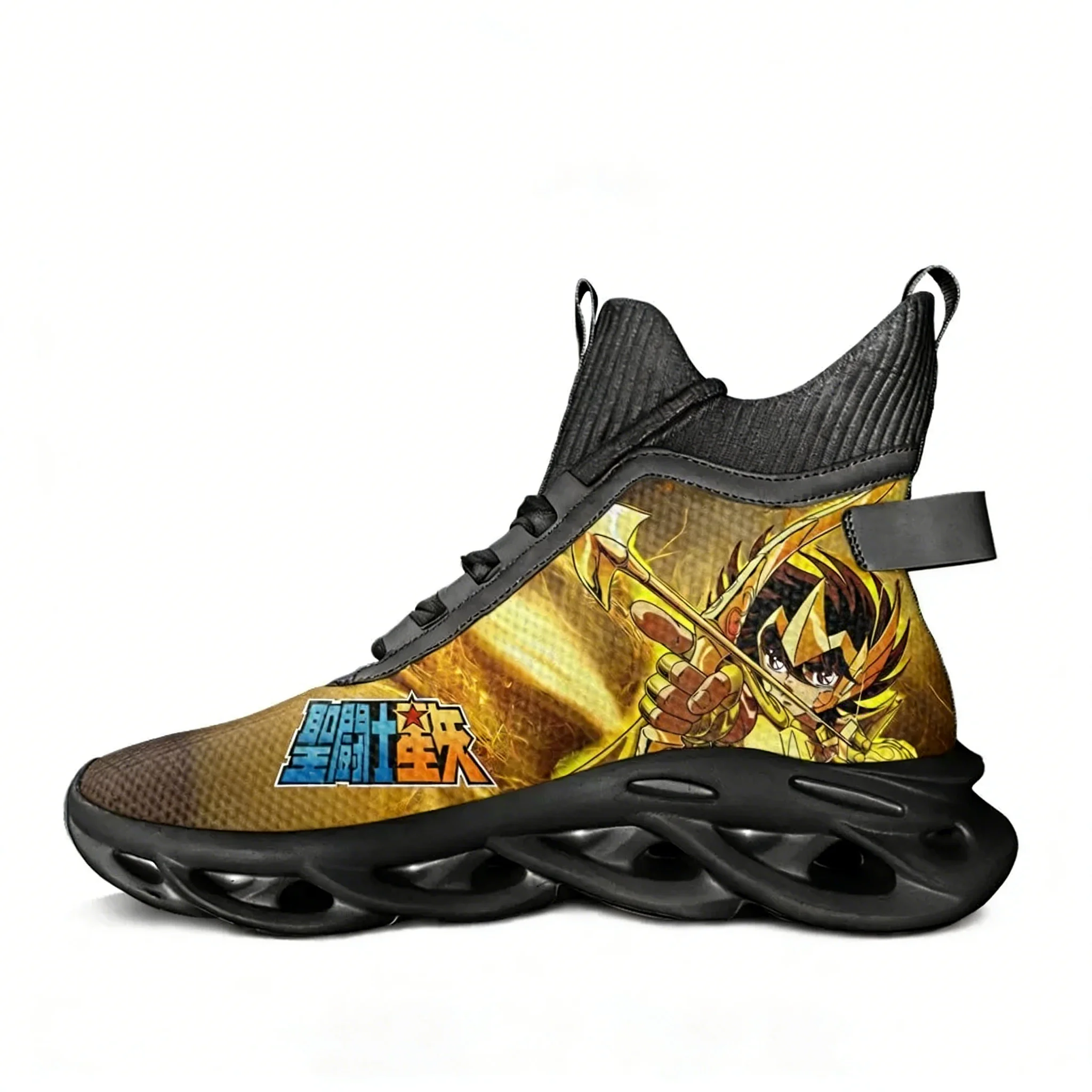 

Кроссовки Saint Seiya High Top Flats для мужчин и женщин, спортивная обувь для бега, высококачественные кроссовки на шнуровке, сетчатая обувь, индивидуальный дизайн.