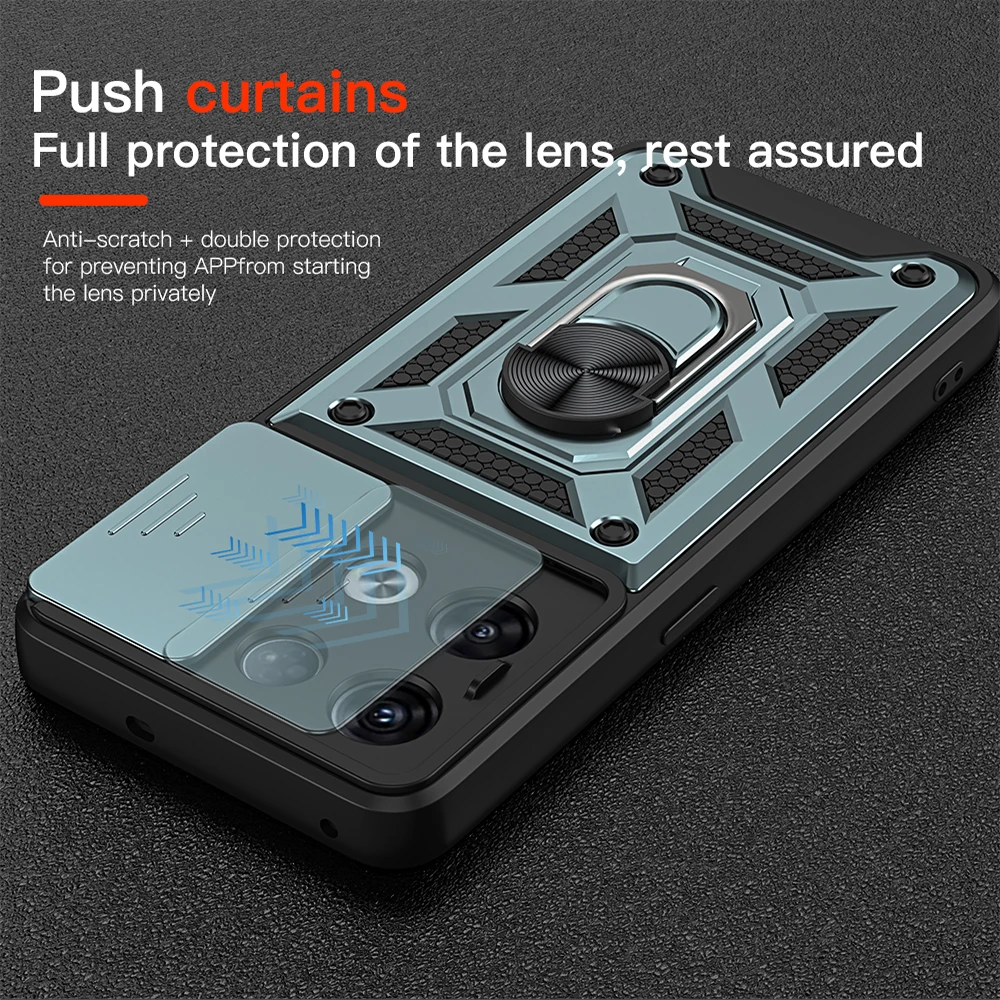 KEYSION Shockproof Case for OPPO Reno 8 Pro 8 Z 5G 8 Lite Push Pull Camera Protection Ring Phone Cover for OPPO Reno8 Pro+ Plus