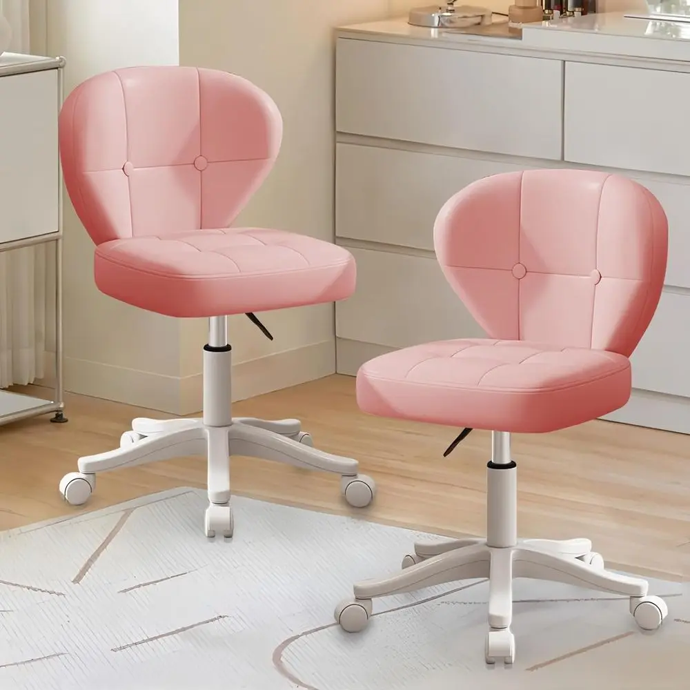 Plush Swivel Office Chair with Wheels, Adjustable Height, Lumbar Support, PU Leather, Pink Set of 2 for Home & Office