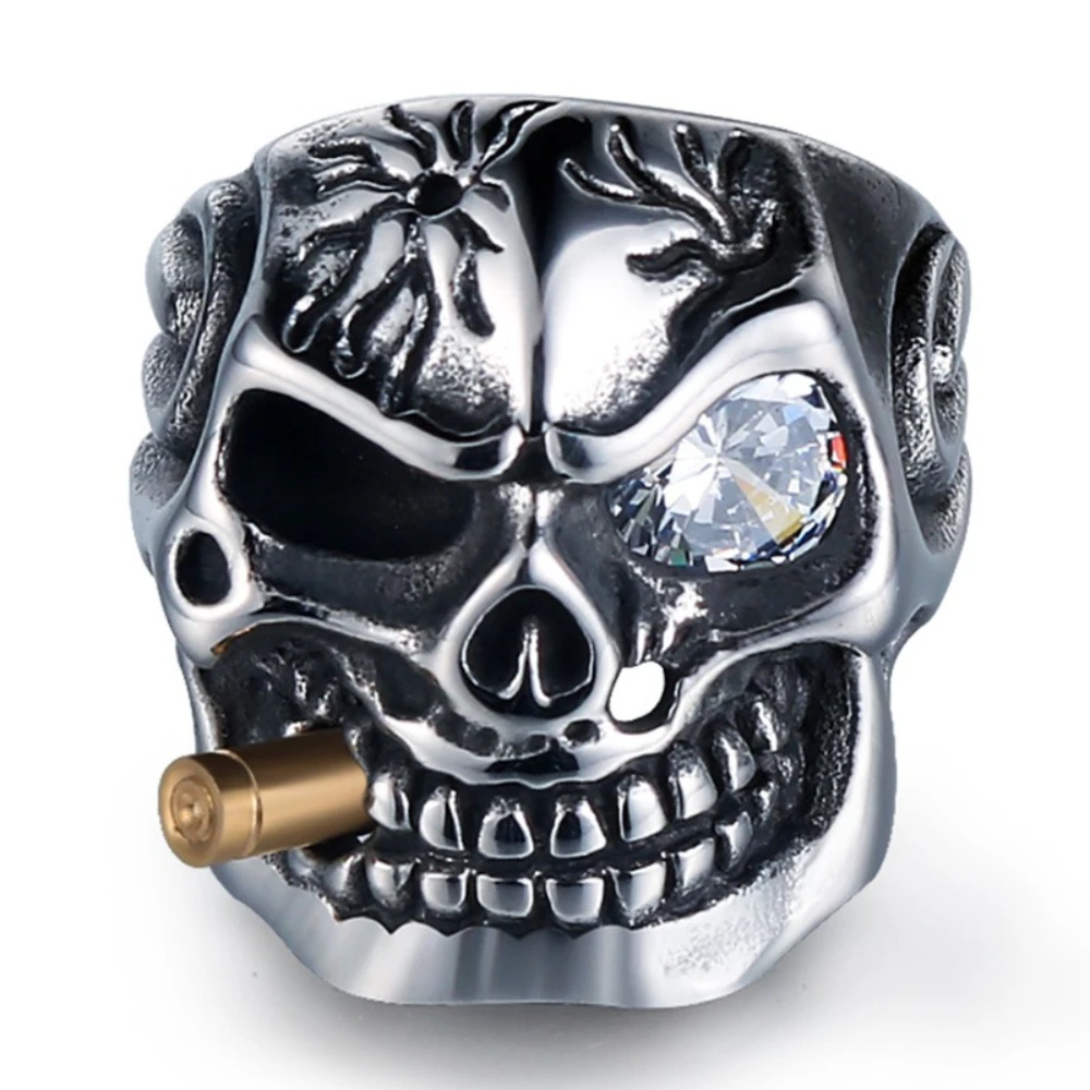 

Trendy Punk Skull Ring for Men, Titanium Steel Inlaid Diamond Ring, Hip Hop Rock Party Jewelry