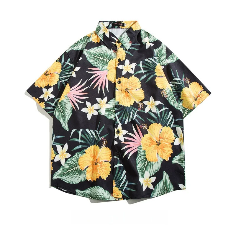 Summer Men's Hawaiian Retro Short Sleeve Floral Shirt Fashion Loose Handsome Beach Vacation Quick Drying Flower Shirt Coat