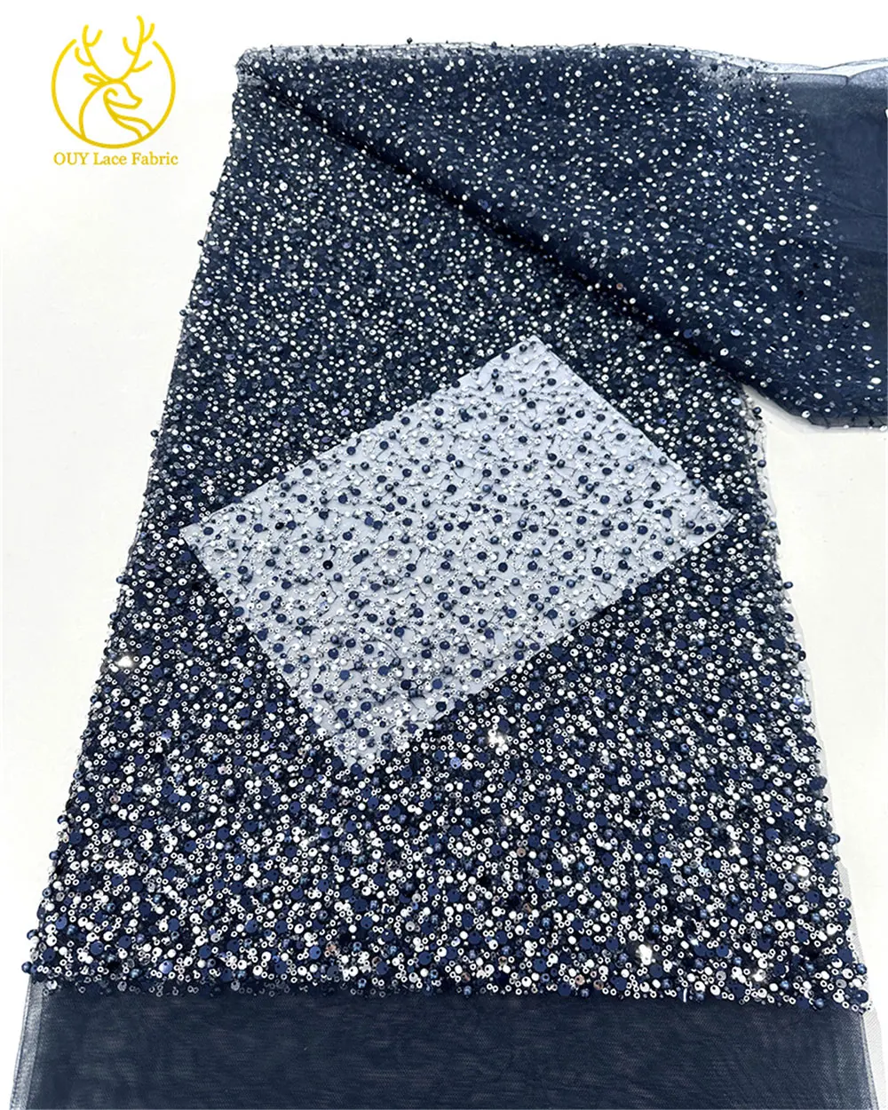 Hot Sale African Handmade Beaded Sequin Lace Fabric Elegant French Nigerian Mesh Tulle Lace Fabric Ladies Wedding Party Dresses