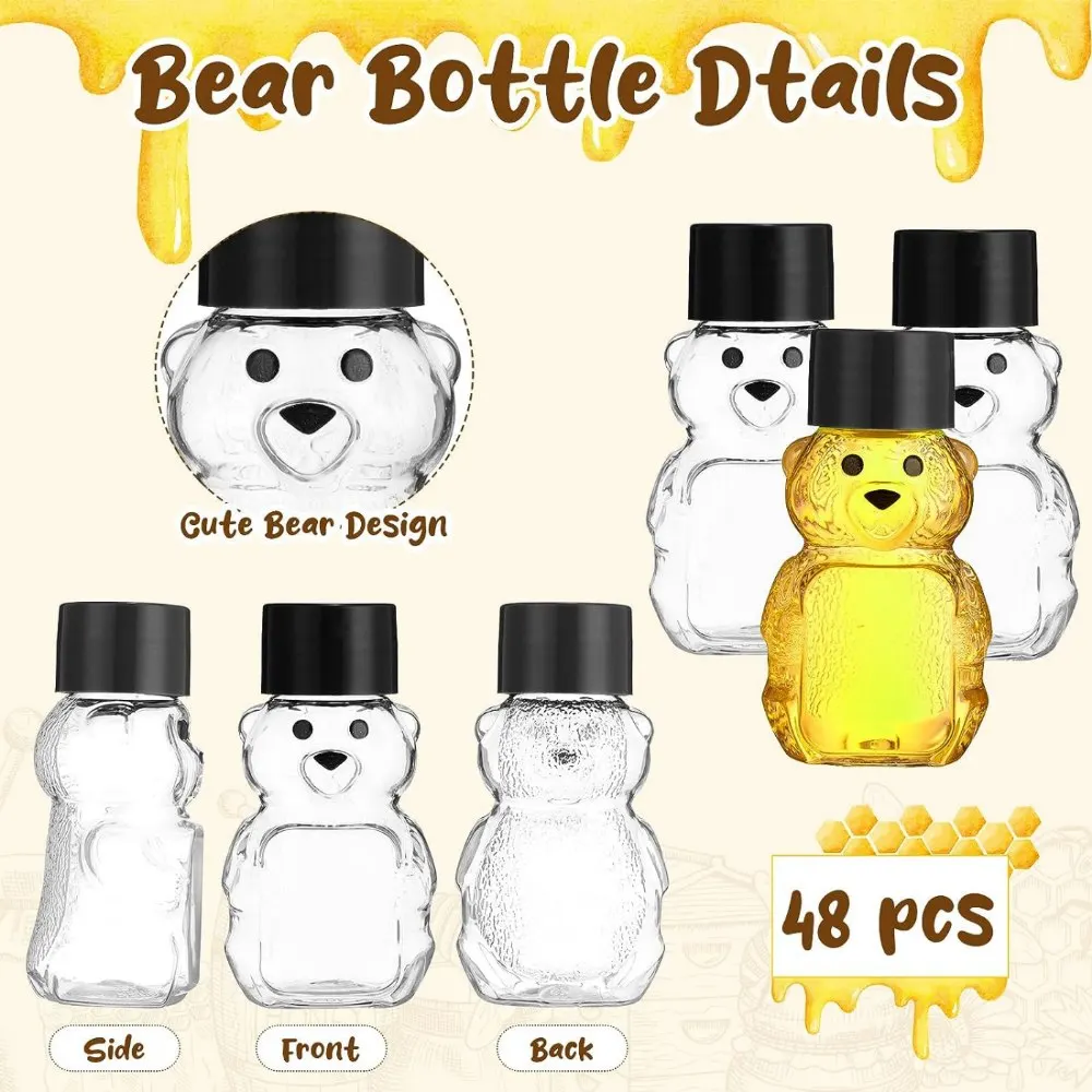 48 Pcs 2 oz Plastic Honey Bear Bottle Mini Honey Bear Jars Bear Juice Bear Sugar Bottle for Holidays Baby Shower Gifts