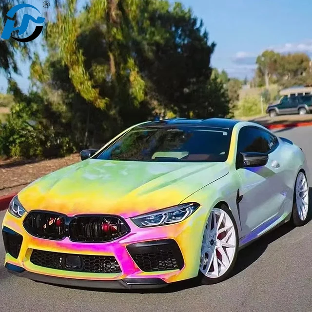 

PET TPU Cast Factory Wholesale PET HD Rainbow Chrome Pink Car Wrap Vinyl One Full Roll Size 1.52X18M/5X60FT