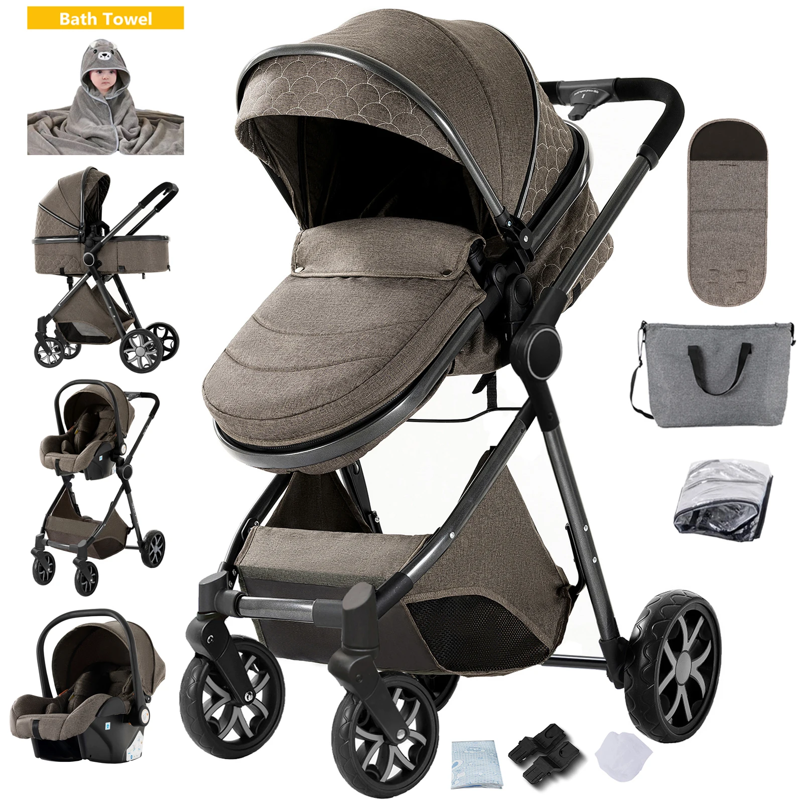 Leichtgewichtiger Vierrad-Kinderwagen Babyprodukte Kinderwagen Leichtgewicht 3-in-1-Kinderwagen Neugeborenen-Kinderwagen