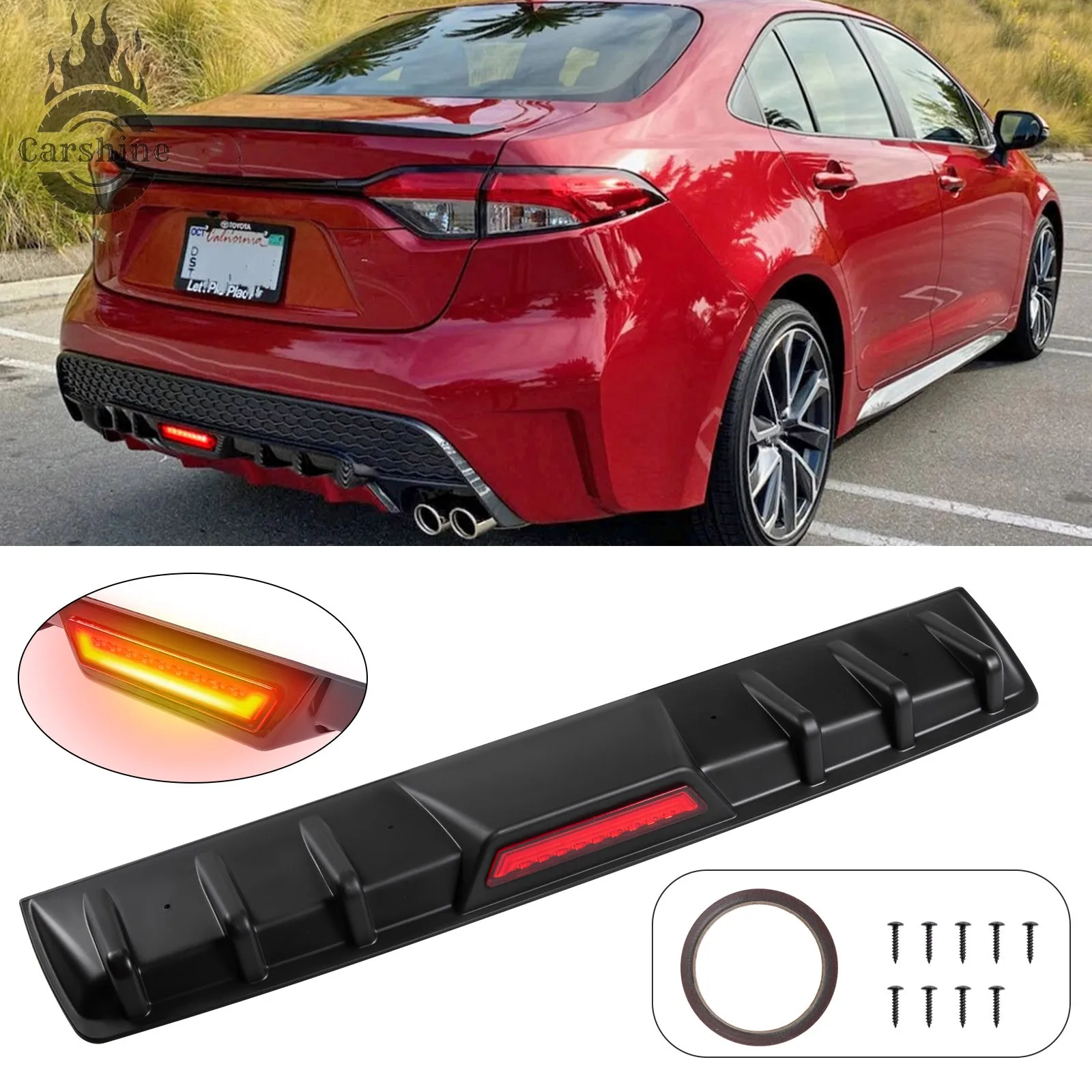 

Matte Black 6 Shark Fin Rear Diffuser Bumper Spoiler Lip For Toyota Corolla