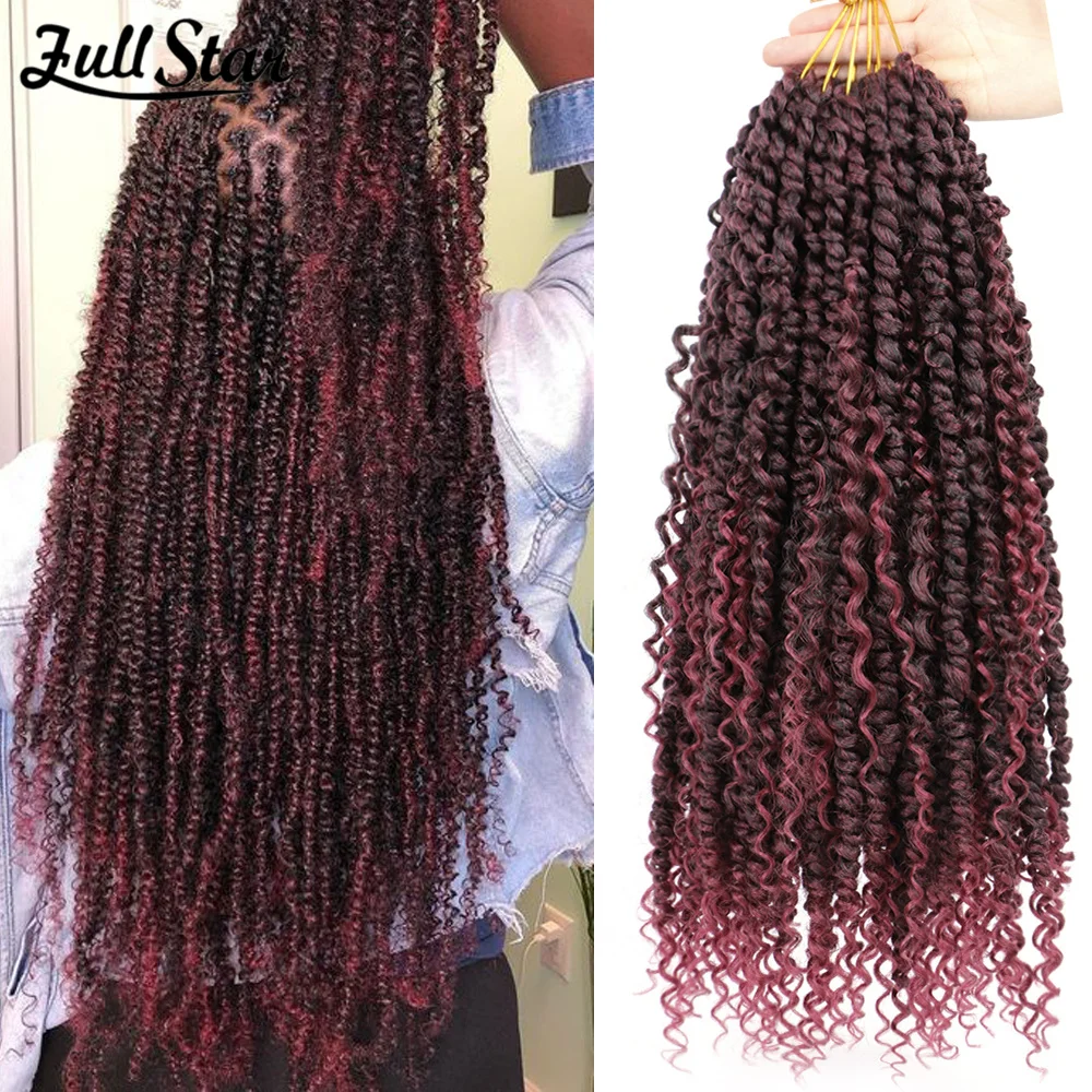 Full Star 14” Passion Twist With Curly Crochet Braids Hair Natural Synthetic Braiding Hair Extension Ombre River Faux Locs Hair